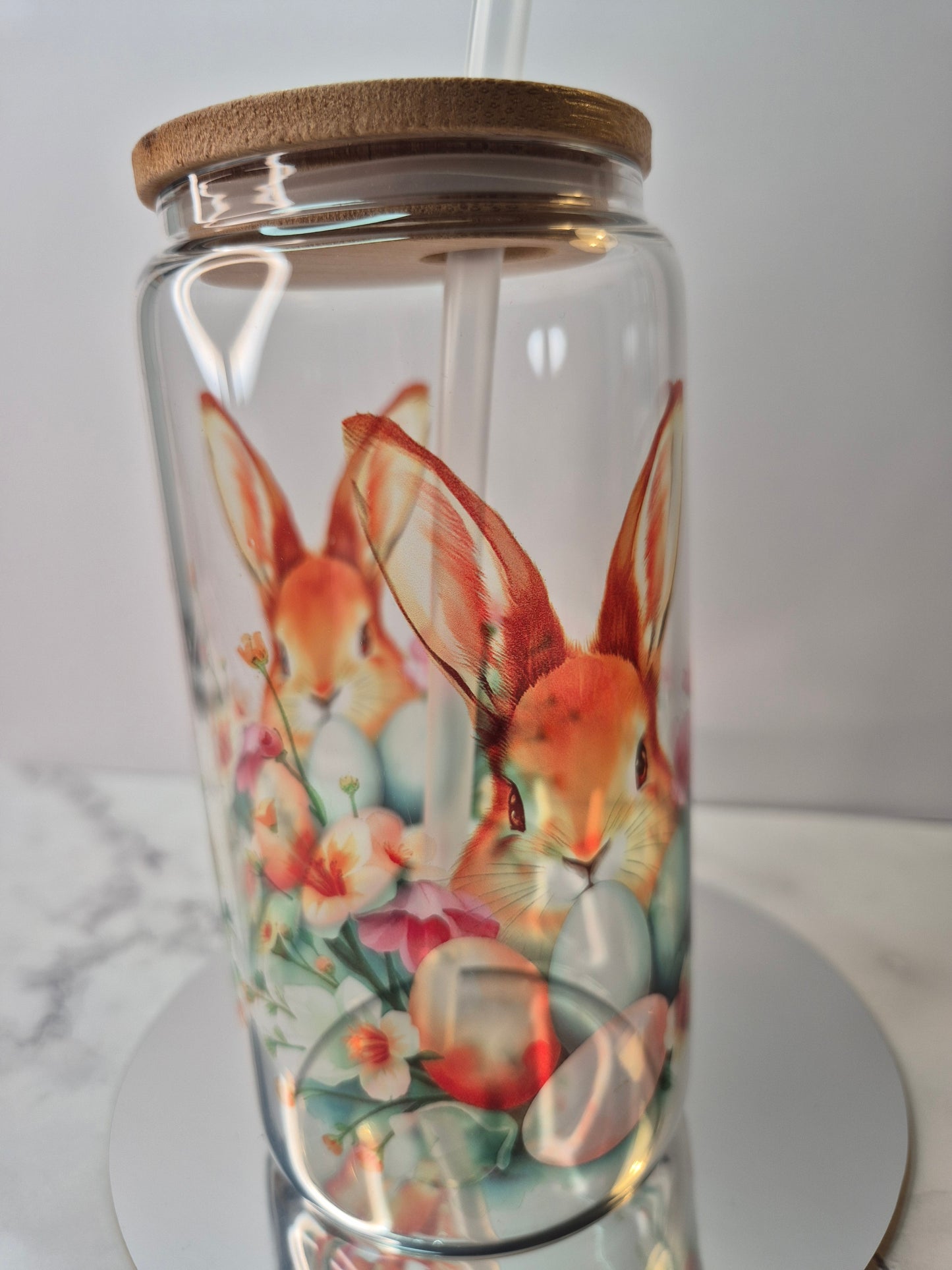 16oz Easter Bunny glass can with straw & cleaning brush